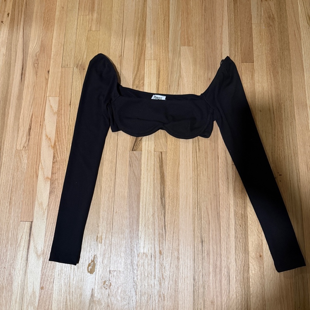 Princess Polly Black Long Sleeve Cropped Top